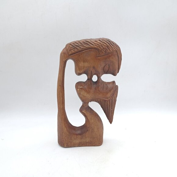 Teak Statue Of A Couple Kissing - Picture 1 of 11
